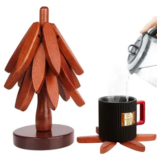 Untersetzer Baum, 3er Set Untersetzer Topf Topfuntersetzer Weihnachtsbaum untersetzer Holz Kreative Faltbare Untersetzer Holz Untersetzer Anti Verbrühungsmatte für Topflappen Küche Home Ornamente