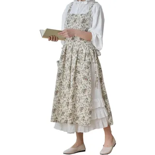 Hawholm Damen-Schürze in Übergröße, mit Kreuzrücken, Schürze mit Taschen, Schürze, Baumwoll-Leinenschürze, 01-weiß, Einheitsgröße