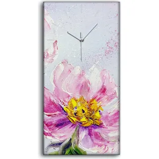 Wandkunst Leinwand Bild Uhr Geräuschlos 30x60 Gemälde Blumen Pfingstrosen Floral - weiße Hände - Rosa