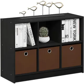 Furinno Cubic Kleiderschrank-Organizer und Aufbewahrung, 6-Fach Würfelregal mit Boxen, Offenes Regal Kleiderschrank-Aufbewahrung, für Kleiderschrank, Schlafzimmer, Wohnzimmer, Americano/Mittelbraun