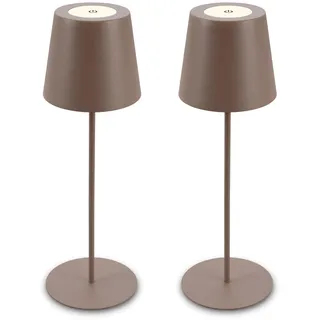 BRILONER - 2er-Set LED Tischlampen kabellos mit Touch, dimmbar in Stufen, höhenverstellbar, Nachttischlampe, Leselampe, Campinglampe, Tischleuchte, Akku Lampe, Outdoor, 12x36 cm, Umbrasand
