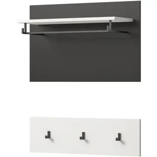 Inn.Furn Garderobenpaneel in weiß, grau Set 2-teilig, Flurgarderobe 80 cm, Cooper , Weiß, Grau , Holzwerkstoff, Metall , Nachbildung , Uni , 80x73x27 cm , Garderobe, Garderobenpaneele