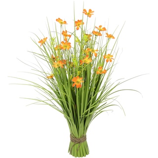 Flair Flower mit Cosmea Gras Deko künstlich Blüten Bund Grasbündel Dekogras Pflanzen Ziergras Osterdeko Frühjahr Kunstblume Kunstpflanze Blume Zimmerp, 089914OR, Orange, 68x32x32 cm