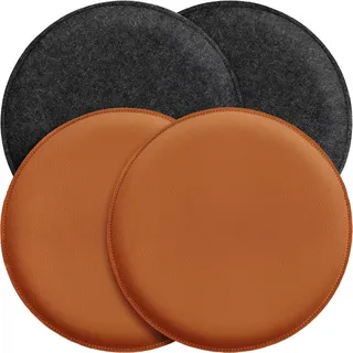 Miqio Design Sitzkissen | Wendekissen Rund aus Filz und Kunstleder | Stuhlkissen ø35 cm | 4er-Set | Sitzauflage für Bank und Stuhl | Dunkelgrau-Cognac