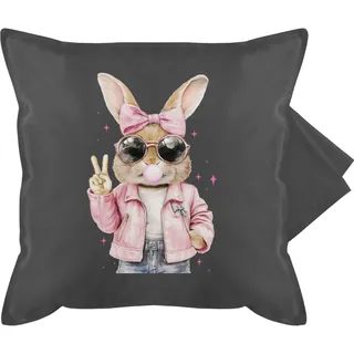 Kissenbezug - Hase - Kissen - Hasen Mädchen cool Ostern Geschenke Osterhase lustig Hasenliebhaber Peace - 50 x 50 cm - Grau - rabbit cushion osterhasen hasenmotiv mit häschen motiv hasi cover