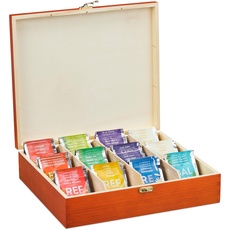 Bild von Teebox, 12 Fächer, Holz, Organizer Teebeutel, Teekiste Aromaschutz, Teekasten HxBxT 7,5 x29 x 26 cm, rostrot