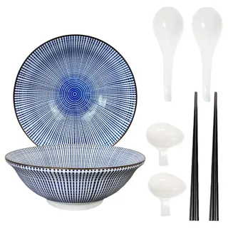 Urban Lifestyle Ramen Schüssel Set 2 Personen aus Porzellan 20cm Füllmenge 0,8-1 L Suppenschale Salatschüssel Pho Suppe Bowl Ramen Nudeln Müslischalen Udon Nudel Schale (Tokusa)