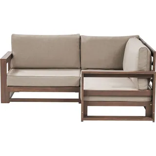 BELIANI Lounge Sofa Dunkelbraun Akazienholz Auflagen Taupe 2-Sitzer Ecksofa Retro Landhaus Stil Terrasse Outdoor Balkon Außenbereich - Braun, Grau, Beige