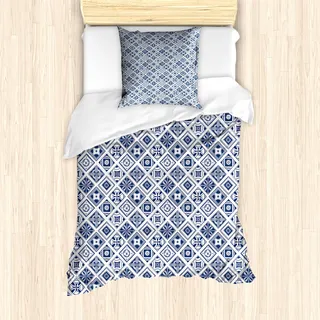 ABAKUHAUS Navy blau Mantele, Spanisch Traditionelle, Milbensicher Allergiker geeignet mit Kissenbezügen, 135 cm x 200 cm - 80 x 80 cm, Dunkelblau Weiß - Blau