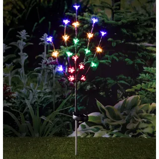 LED Solar Kirschblüten Stecker - 80 cm - Deko Garten Beleuchtung mit 20 bunten LED - Deko Blüten Leucht Stab Balkon Terrasse