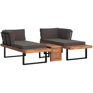 Ambia Garden Loungegarnitur , Grau , Holz, Metall , Akazie , massiv , Füllung: Komfortschaum,Polyester , L-Form, einzeln stellbar , 253x175 cm , UV-beständig , Gartenmöbel, Loungemöbel, Loungegarnituren