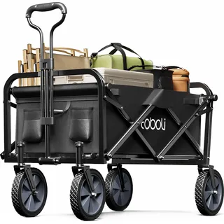 Toboli Bollerwagen faltbar Teleskopgriff schwarz, Faltbollerwagen mit Handgriff, Klappbollerwagen bis 100 kg Traglast für Einkauf, Garten, Ausflug - Schwarz