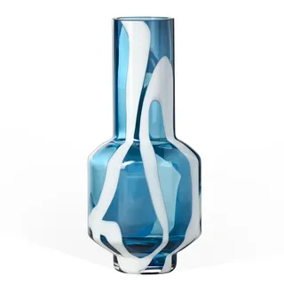 Torre & Tagus Weiße gestreifte transparente Blaue Vase für Tafelaufsätze, 30,5 cm hoch, Blaue Glasvase für Blumen und Moderne Wohnkultur, große dekorative Akzente für Wohnzimmerdekoration oder große