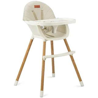 MoMi REKI Hochstuhl Baby 3 in 1 Beige - Kinderstuhl mit Esstisch - Kinderhochstuhl mit Tisch 6-36 Monaten max 20 kg - zum Babystuhl umbaubar - mit Höhenverstellung und 5-Punkt-Sicherheitsgurt