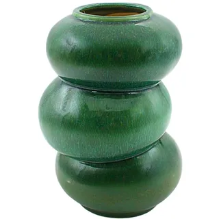 Dekohelden24 Runde, abstrakte Vase, Blumenvase aus Porzellan, in grün, Handarbeit, mediterranes Design Ø 16 cm Höhe 25 cm