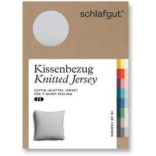 schlafgut Knitted Jersey Kissenbezug 80x80 cm Grey Light Uni weicher Premium Kopfkissenbezug einzeln, faltenfrei mit Elasthan