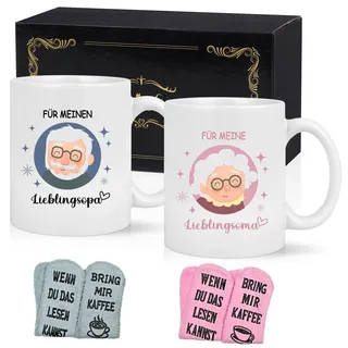 Joymaking Tasse für Lieblingsoma Lieblingsopa, Geschenkidee mit lustigen Socken für OMA OPA zum Geburtstag, Vatertag, Muttertag, Weihnachtsgeschenke für Großeltern Kaffeetasse, 320ml Weiß