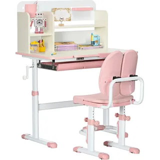 Kinderschreibtisch - Höhenverstellbar - 1 Schublade - 1 Ablage - Neigbare Tischplatte - 80 x 52 x 109 cm - MDF & Stahl - Rosa - Rosa
