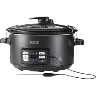 Russell Hobbs Multikocher 3-in-1 [Slow Cooker, Sous Vide, Bräter + Kerntemperatursensor] schwerer 6,5l Keramik-Gartopf für opt. Temperaturverteilung (digitales Display/Timer,Temperaturanzeige)25630-56