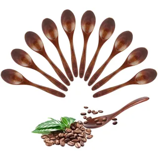 ASelected 10 Stück Holzlöffel Esslöffel 14 CM Honiglöffel Suppenlöffel Langgriff Küchenutensilien Teelöffel Müslilöffel Küchenzubehör für Tee Kaffee Honig Zucker Gewürz Suppe Reis Mischen Rühren