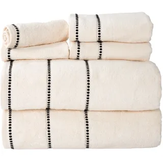 Lavish Home Luxury Cotton Towel Set- Quick Dry, Zero Twist and Soft 6 Piece Set with 2 Bath Towels, 2 Hand Towels and 2 Washcloths by Bone/Black