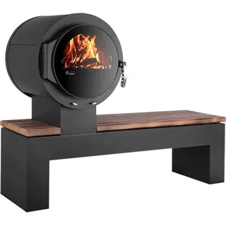 KANUK | Kaminofen Kanuk - Bank | Buchenholz / Flamme gestrahlt | 8 kW