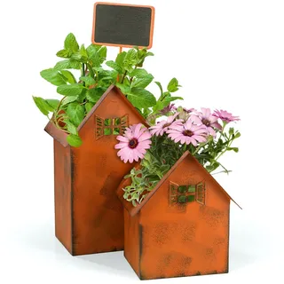Blumentopf Pflanzentopf Pflanzenkübel Topf Eckig Metall Rost Optik 2er Set