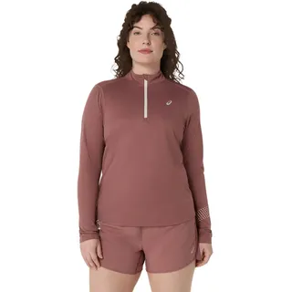 Laufshirt ASICS "ASICS ICON 1/2 ZIP LS TOP", Damen, Gr. L, rot (rubble rot), Obermaterial: 100% Polyester, Shirts Laufshirt