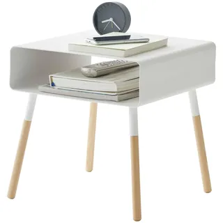 YAMAZAKI 4229 Plain Low Side Table, White, Steel/Wood, 35 x 35 x 35 cm