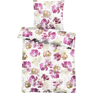 APELT Bettwäsche »Nelly« 2 Stk. tlg. elegante Papageientulpe und modernes Aquarellkaro APELT pink/weiß/grau/rose B/L: 155 cm x 220 cm