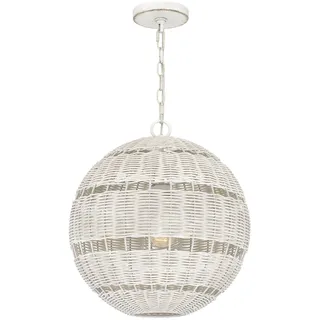 Hängeleuchte Außen Korb Schirm D: 40,5cm Rund IP44 Weiß Antik E27 Terrasse