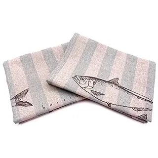 JOWOLLINA 2er-Set: Geschirrtücher Küchenhandtücher Handtücher 47x70 cm Halbleinen Bedruckt (Stripe Herring)