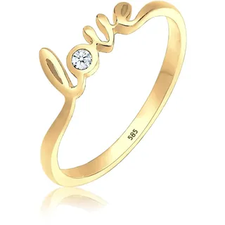 Elli DIAMONDS Ring Damen Love-Schriftzug mit Diamant (0.03 ct.) in 585 Gelbgold