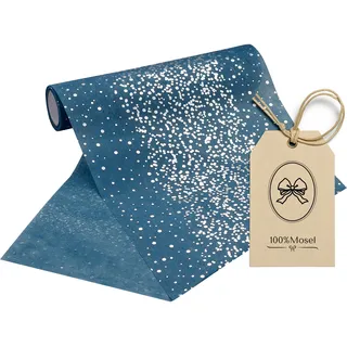 100%Mosel Vlies Tischläufer, in Rauchblau, Punkte in Silber (20 cm x 5 m), dekoratives Tischband, edle Tischdeko für Weihnachten und Advent