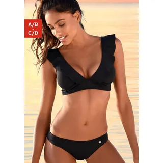 Triangel-Bikini JETTE, Damen, Gr. 36, Cup C/D, schwarz, Polyamid, unifarben, Bikini-Sets Triangel-Bikini, mit Volant, Topseller