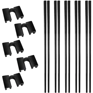 5 Paar Fiberglas Essstäbchen und Essstäbchen Trainer Helfer, Spülmaschinenfest, Essstäbchens Hilfe Schwarz, Rutschfeste, Stäbchen zum Essen, Sushi Chopsticks Aus Legierung, für Erwachsene und Kinder