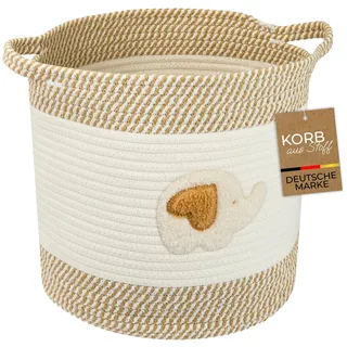 HMF Aufbewahrungskorb aus Baumwolle passend für KALLAX Regal, runder Korb mit verlängerten Griffen für Kinderzimmer, Elefant, 30,5 x 30,5 cm