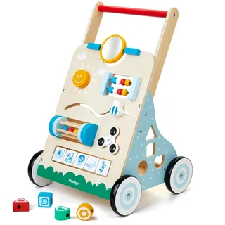 Lauflernwagen Holz 10 in 1 Verwendung als Laufwagen Baby Lauflernhilfe Holz mit gummierten Holzrädern und Activity Center Gehfrei Lauflernhilfe Baby Spielzeug für Jungen und Mädchen