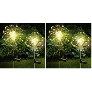 Moautodc Solarlampen für Außen Garten: 2 Stück Gartendeko Solarlicht, 120 LED Feuerwerk Licht, Solarstecker Pusteblume Gartenleuchten IP65 Solarleuchten Patio Rasen Fest Deko(8 Modi), LE002