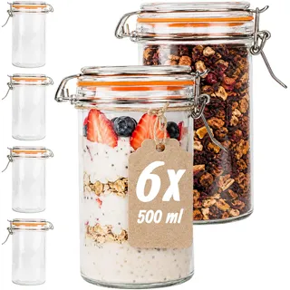 Relaxdays Einmachgläser, 6er Set, 500 ml, transparent