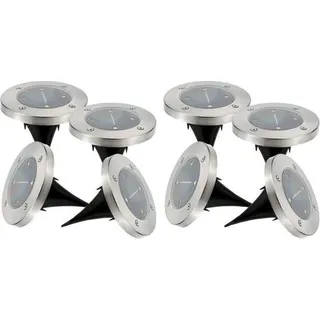 LED Solar Spots, Edelstahl, Einbaubar oder Erdspieß, Kaltweiß, Ø12 cm, 8er Set