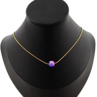 Halskette 1 Perle Achat Venen Drachen- Fuchsie Und Blau 8 MM Kette Stahl Golden