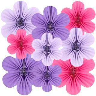 Easy Joy Papier Fächer 9er-Set Papier Blumen Hängende Papierfächer Girlande Dekoration Lila&Rosa für Geburtstag Hochzeit Abschlussfeier Kinder Party