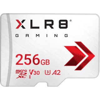 PNY XLR8 Gaming 256 GB Class 10 U3 V30 A2 microSDXC Flash-Speicherkarte, Lesegeschwindigkeit bis zu 100 MB/s, ideal für Smartphones, Tablets, Handheld-Konsolen, weiß