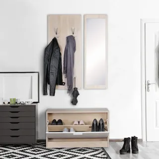 Garderobe Flurgarderobe Paneel Wandgarderobe Spiegel Komplett Set Kompakt Flur - Braun