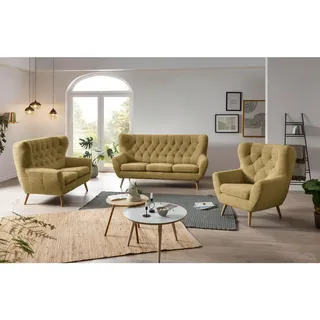 Stylife Ohrensessel , Gelb , Holz , Eiche , massiv , Uni , 87x101x95 cm , Fußauswahl, Stoffauswahl, erweiterbar (Typenauswahl) , Wohnzimmer, Sessel, Ohrensessel