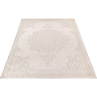 Paco Home Teppich »Rimini 412«, rechteckig, 4 mm Höhe, Flachgewebe, Uni Farben, Hoch-Tief Effekt, In- und Outdoor geeignet, beige