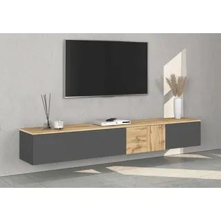 Lowboard OTTO HOME "ISEO, TV-Kommode,TV-Möbel,TV-Bank, 3 Fächer, Breite 210 cm", anthrazit, eiche wotan, B:200cm H:30cm T:35cm, Sideboards, Lowboard, stehend/hängend, 1 Klappe, 2 Türen, 3 Fächer, Breite 210 cm