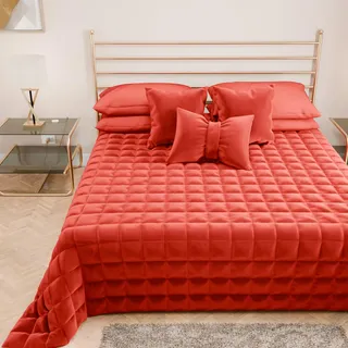 PETTI Artigiani Italiani - Steppdecke für Doppelbett aus weichem und warmem Samt, Frühlings-Steppdecke für den Herbst, für Doppelbett, Rot, 100% Made in Italy