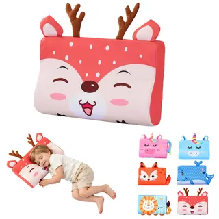 KEGOZ Schlummerkids Kissen, 45x26 cm Calmly Kinderkissen, Gedächtnis Schaum Niedliche Tiere Kissen, Ergonomisch Hautfreundlich Atmungsaktiv Komfortkissen für Besseren und Gesünderen Schlaf (Hirsch)